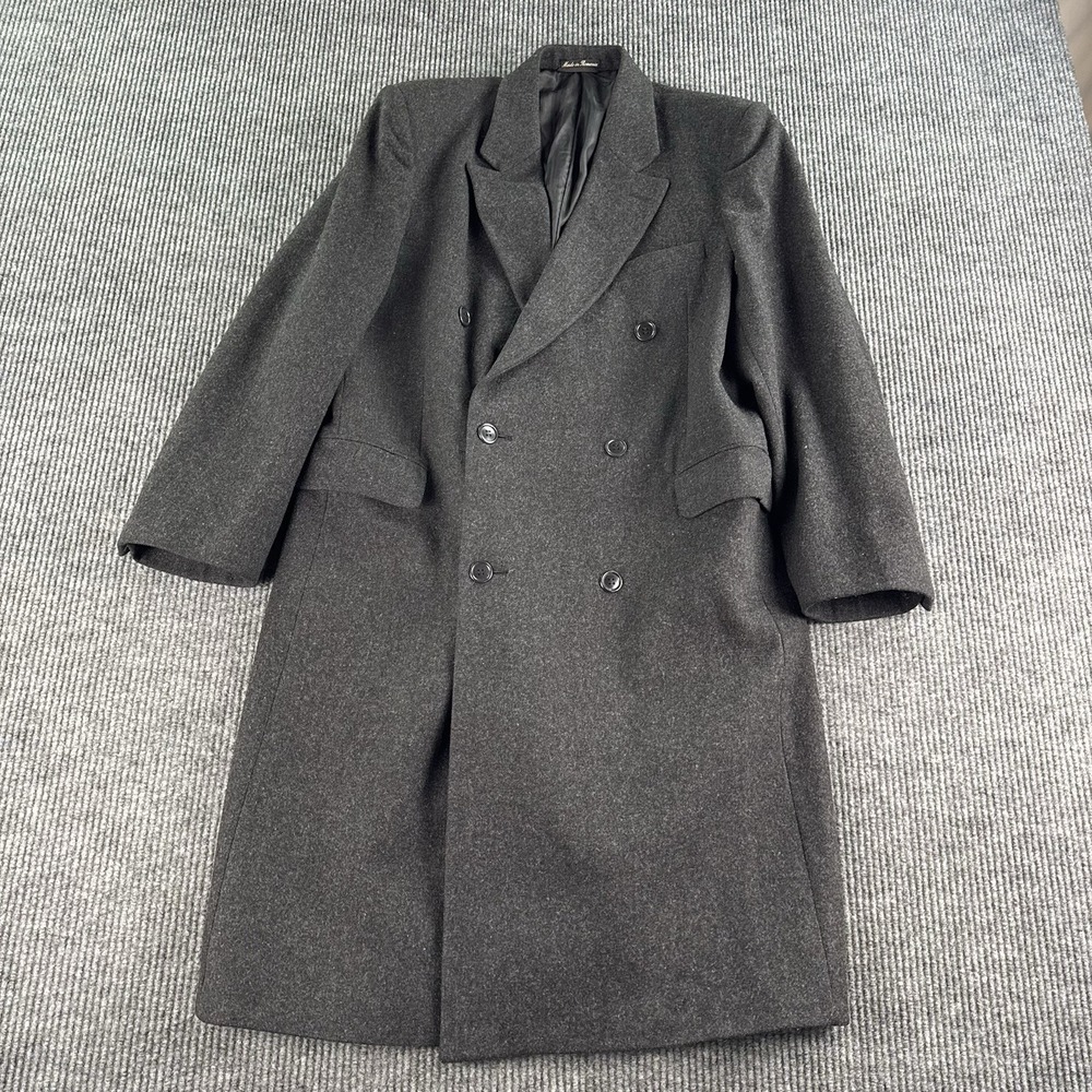 Vittorio Milla Overcoat Men 42R Gray Wool Tweed Double Breasted Long Coat Italy